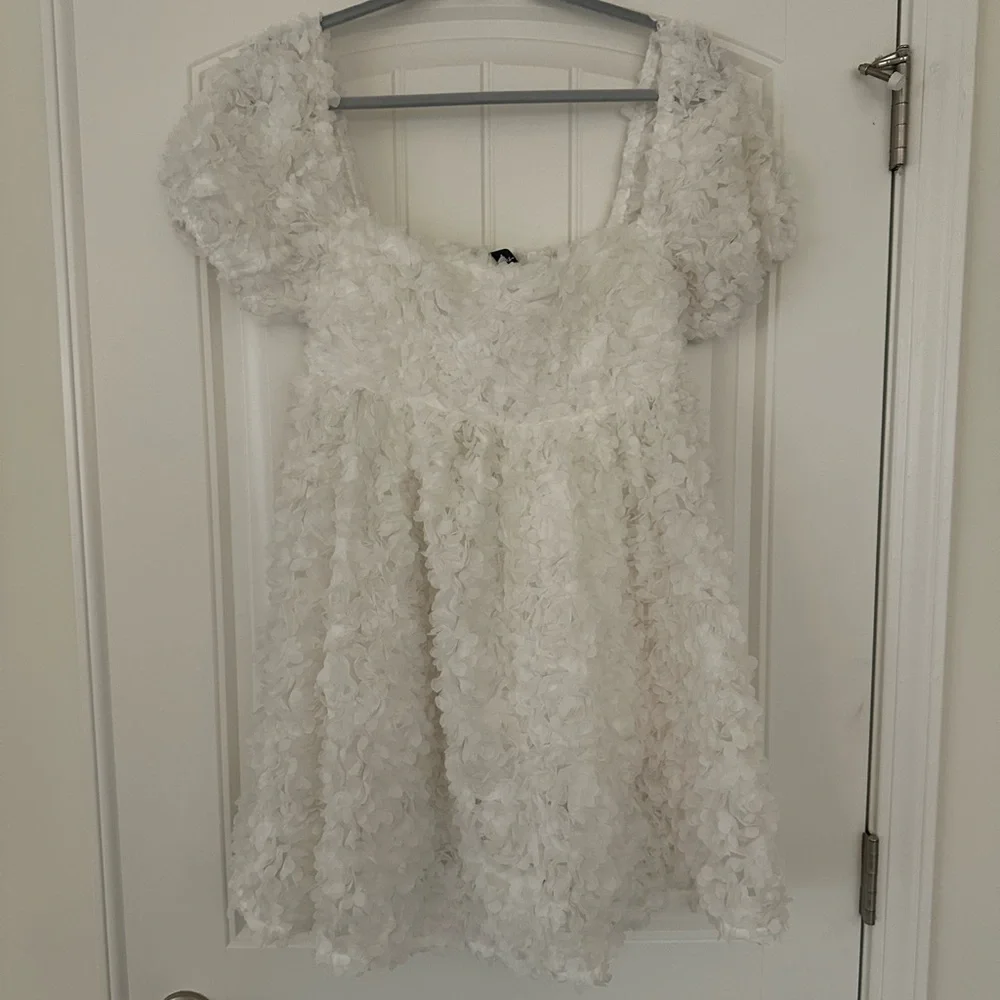 Lulus Precious Passion White Floral Puff Sleeve Babydoll Dress - Picture 2 of 2